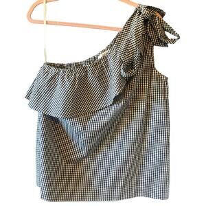 Vineyard Vines | Black + White Gingham One-Shoulder Bow Top | Size 8